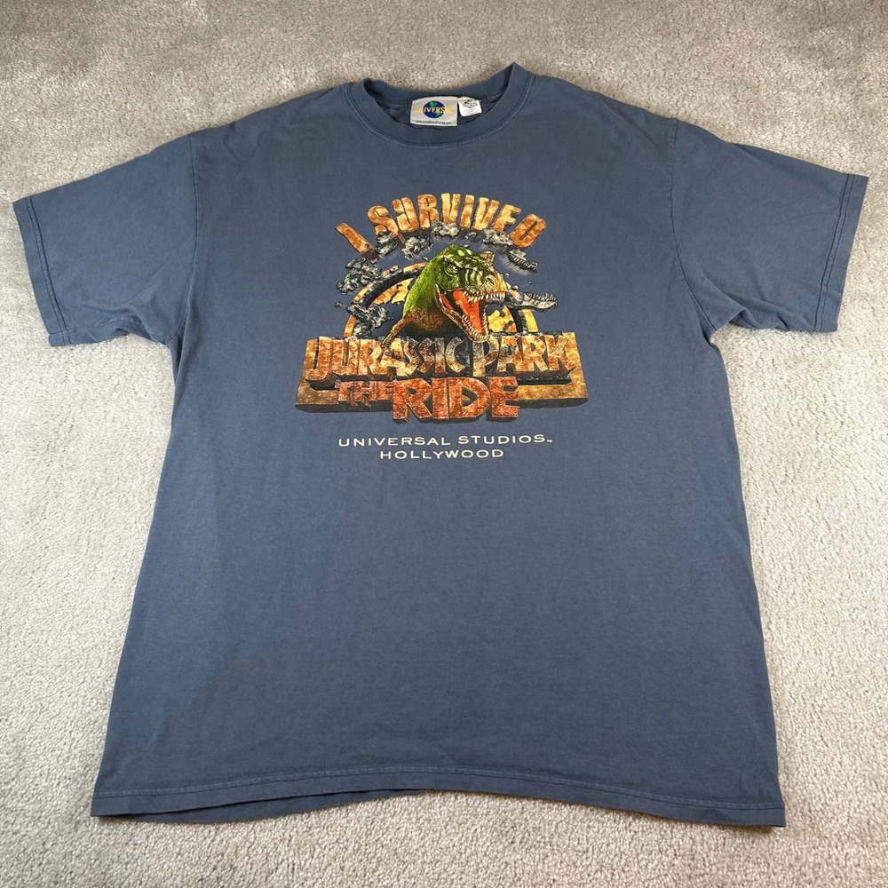 Universal Studios Jurassic Park The Ride T-Shirt Mens XL Blue Graphic T-Rex USA